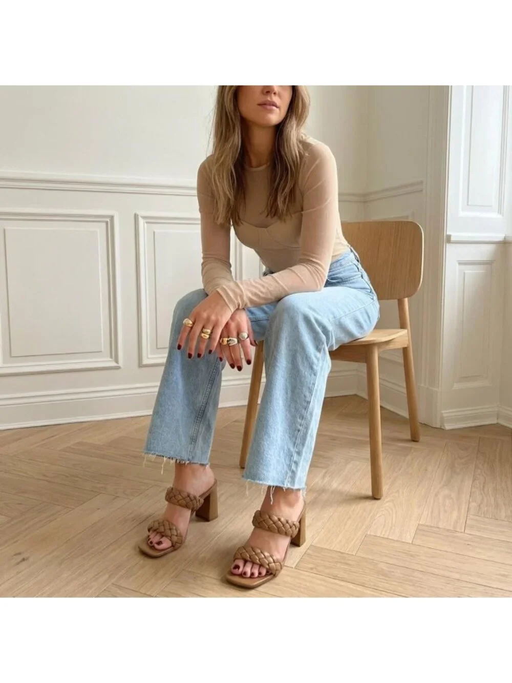 Chunky Braided Block Heel Sandals for Women | Square Toe & Memory Foam Comfort
